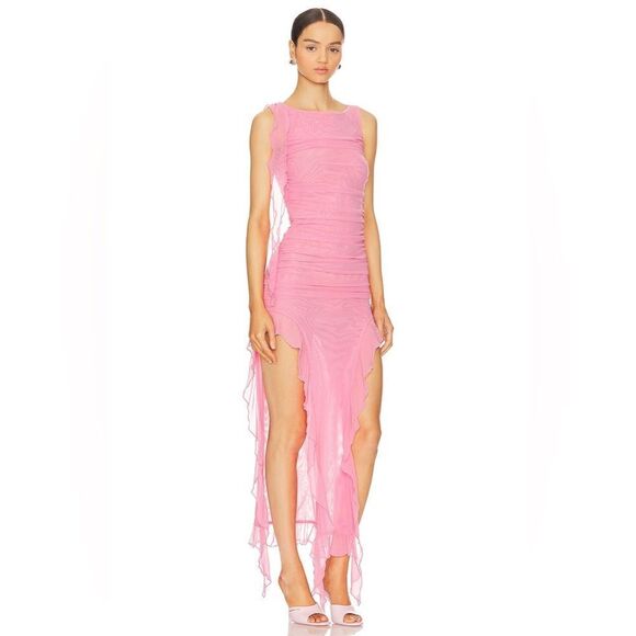 NWT Lovers and Friends Vanessa Midi Pink Dress Gown Sheer Size S - Picture 3 of 9
